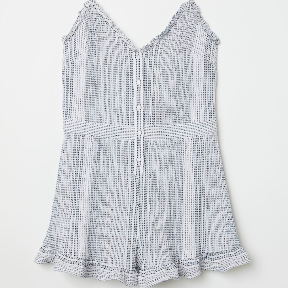 H&M Women’s White & Navy Ruffle Romper